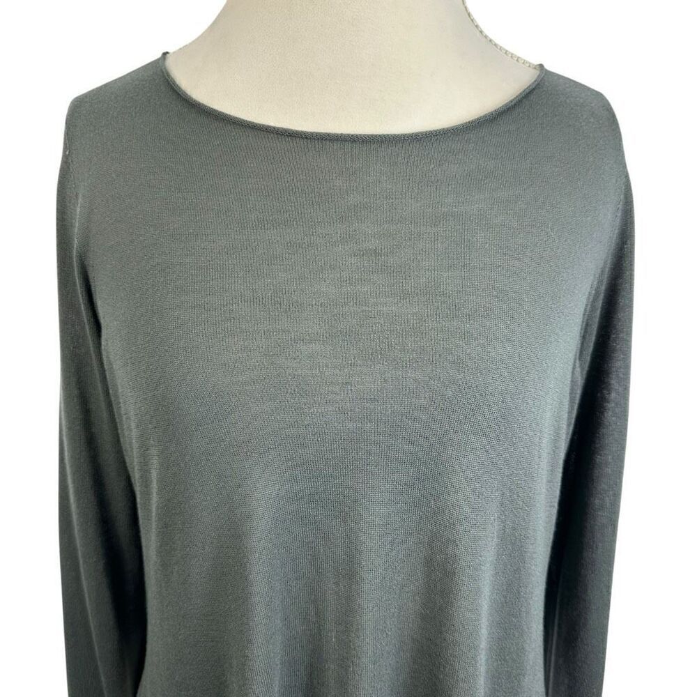 Eileen Fisher System Gray Long Tunic Top Fine Knit Tencel Semi Sheer Size M - Picture 3 of 10